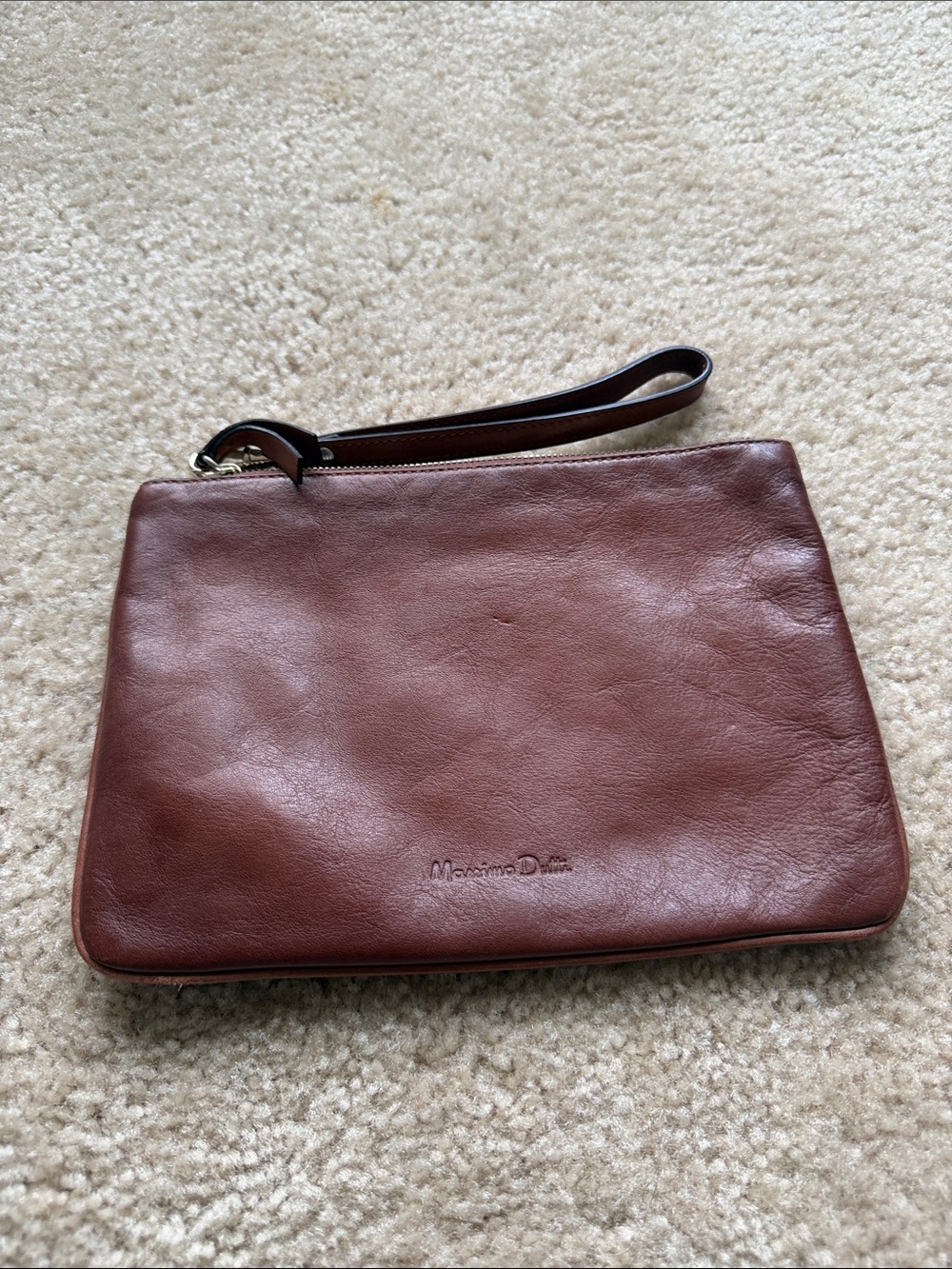 Massimo Dutti Brown Leather Toiletry Pouch with Wrist Strap
